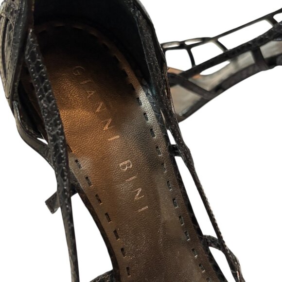 Black Snakeskin-Patterned Strappy Heels By Gianni Bini Womens Peep-Toe Style 9.5 - Picture 5 of 7